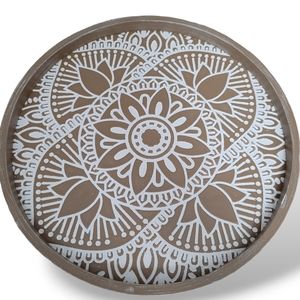 Hanobe Round Wood Decorative Coffee Table Tray Rustic Boho Washed Centerpiece